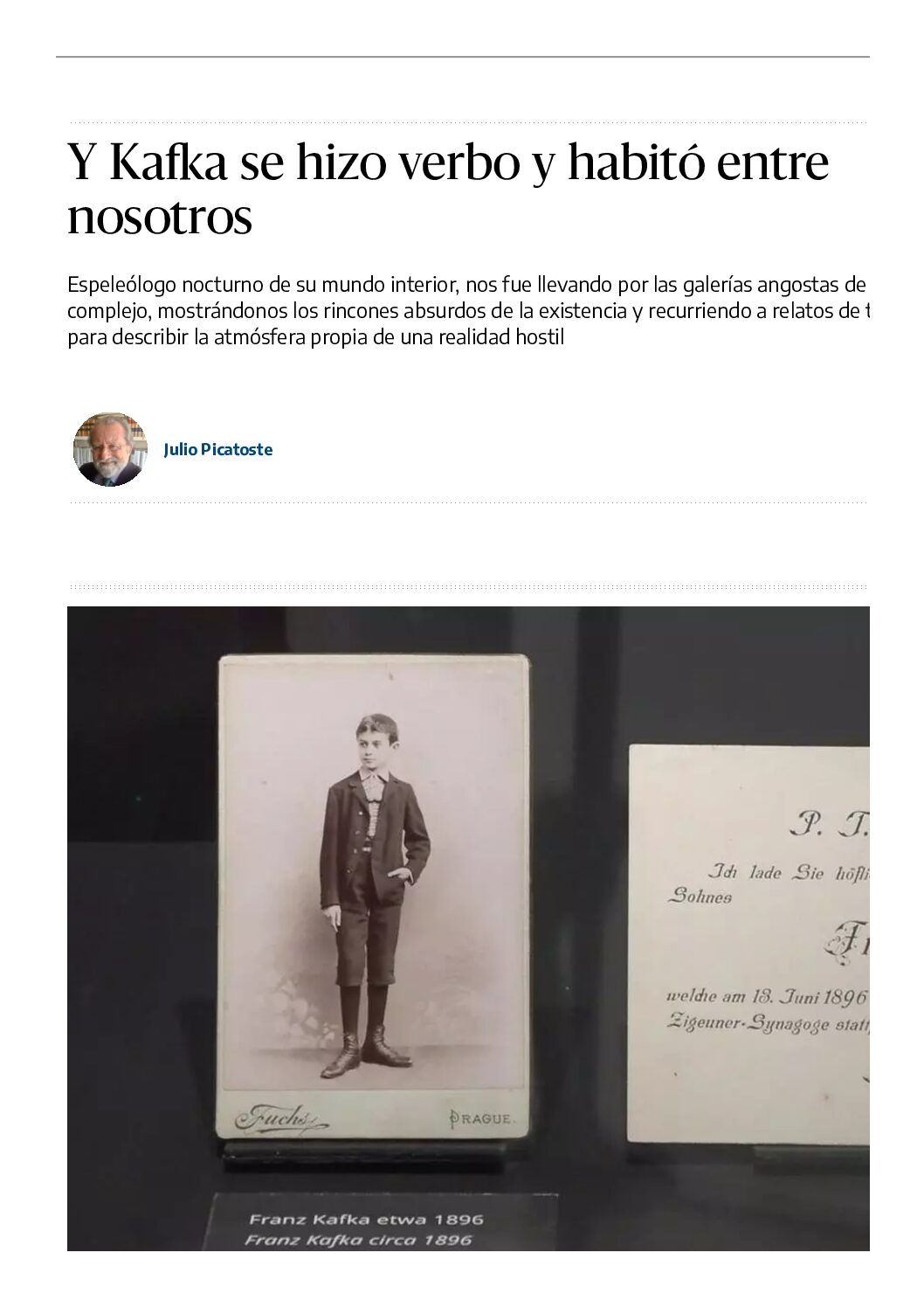 Julio Picatoste:  Y Kafka se hizo verbo y habitó entre nosotros