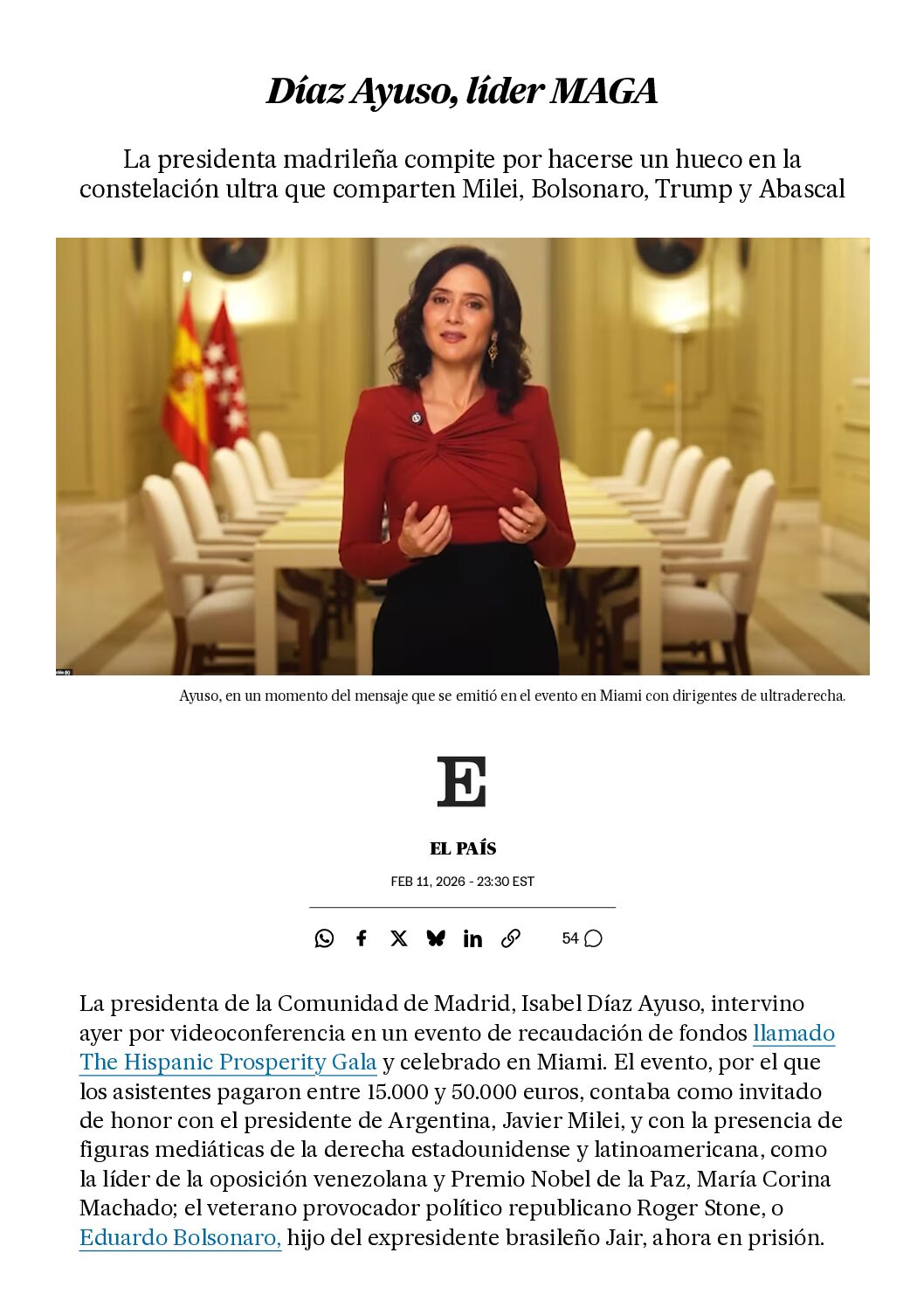 Editorial El País – Díaz Ayuso, líder MAGA