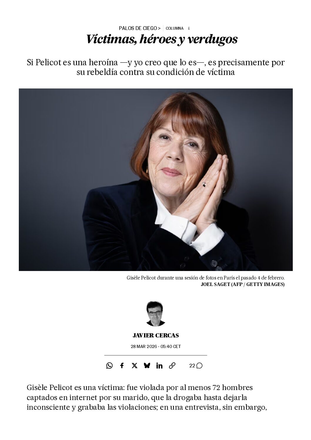 La columna de Javier Cercas – Víctimas, héroes y verdugos